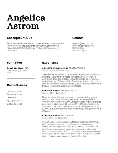 C.V. classique de concepteur UI/UX