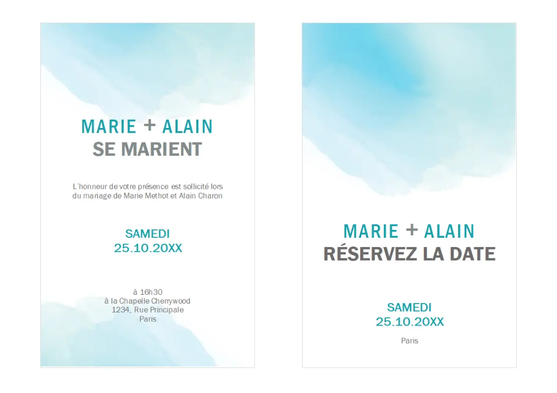 Invitation de mariage lavable à l’aquarelle blue organic-simple