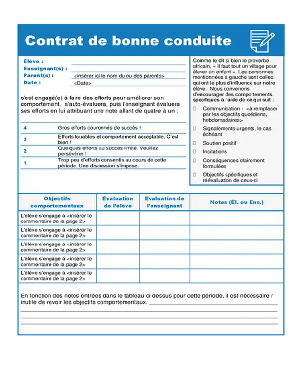 Contrat de bonne conduite