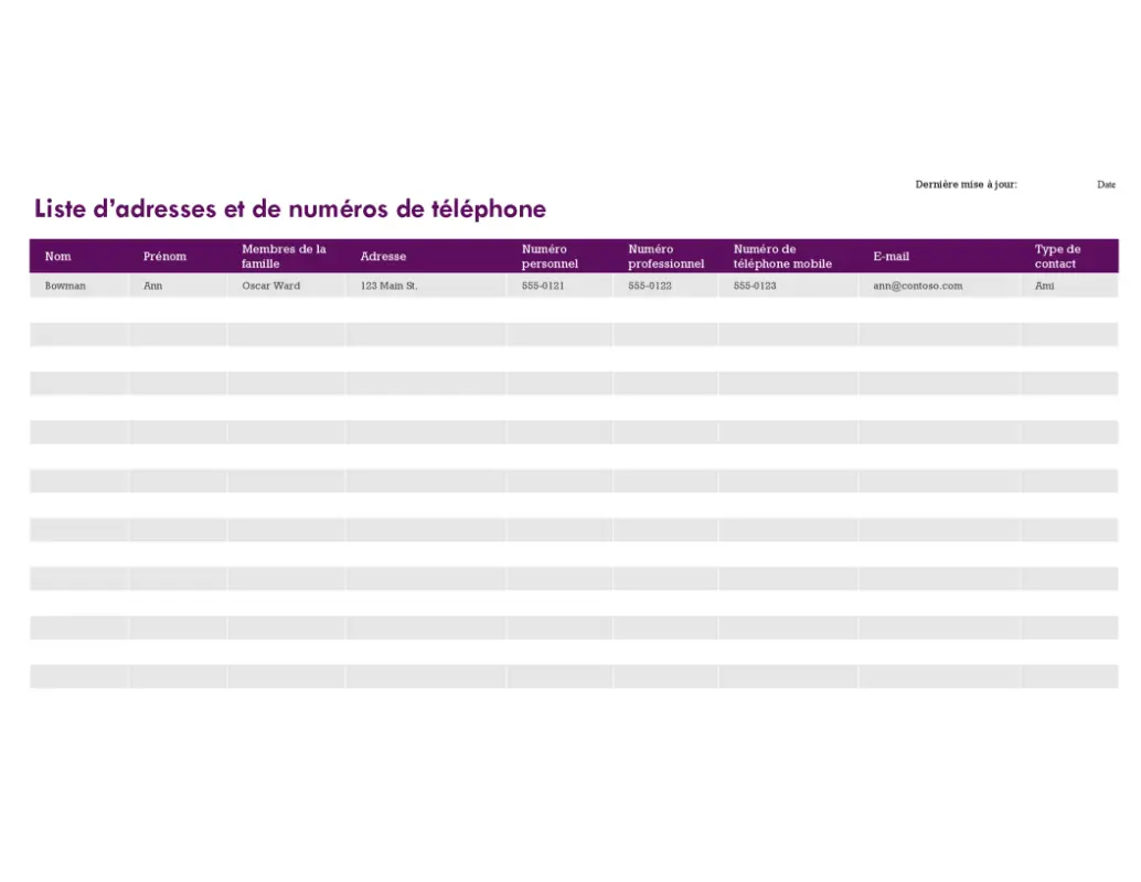 Liste d’adresses et de numéros de téléphone purple modern simple