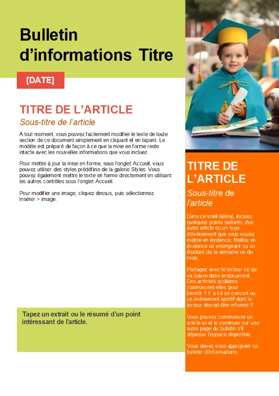 Bulletin d’informations scolaire orange modern-color-block