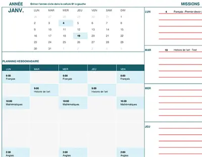 Calendrier pour étudiant (lun.) modern-simple