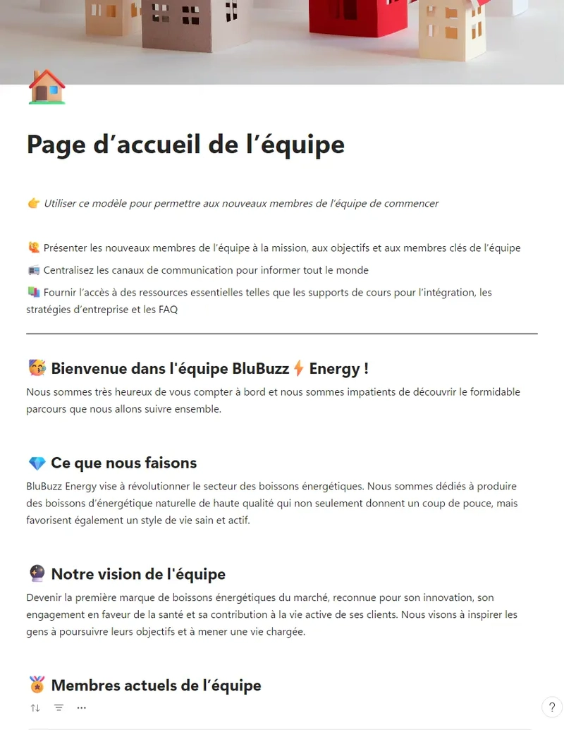 Page d’accueil de l’équipe