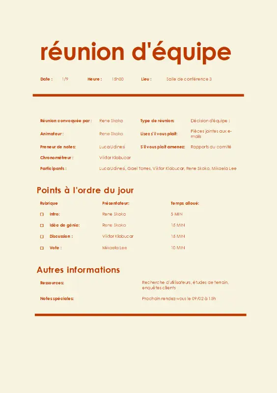 Ordre du jour de la réunion d’équipe (informelle) yellow modern bold