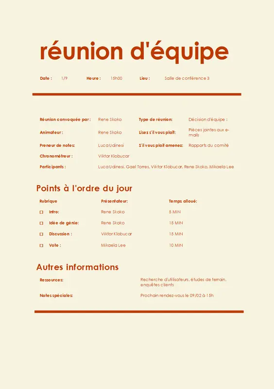 Ordre du jour de la réunion d’équipe (informelle) modern bold