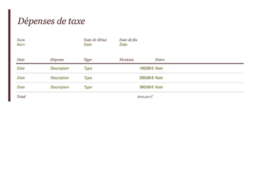 Journal des dépenses de taxe modern-simple