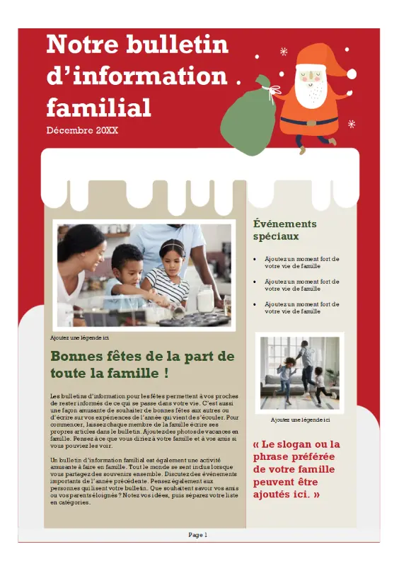 Bulletin de Noël familial red modern-color-block