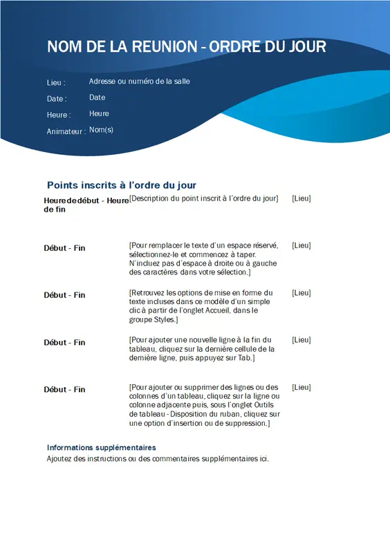 Ordre du jour avec courbe bleue modern simple