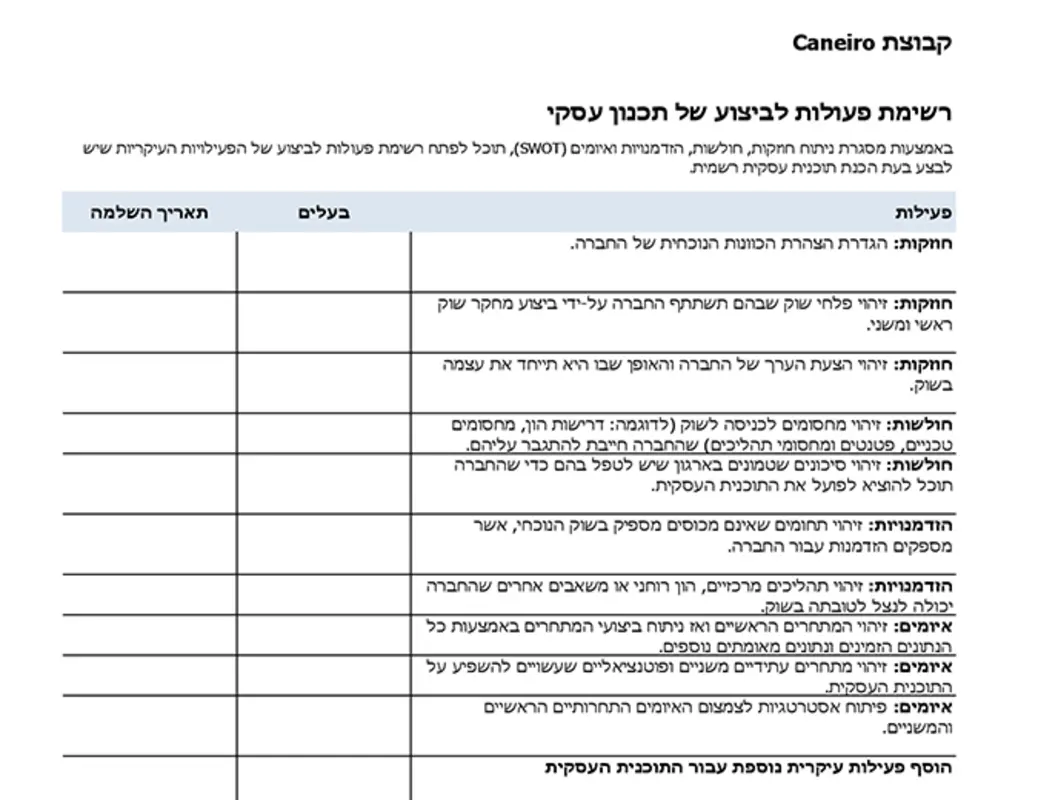 רשימת פעולות לביצוע של תוכנית עסקית modern simple