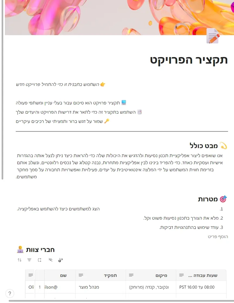 תקציר הפרויקט