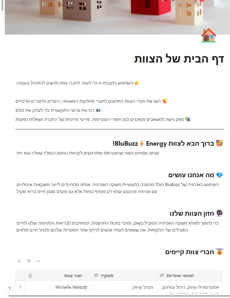 דף הבית של הצוות