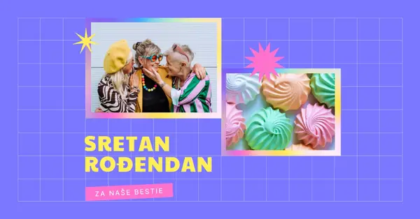 Sretan rođendan, bestie purple bold,bright,geometric
