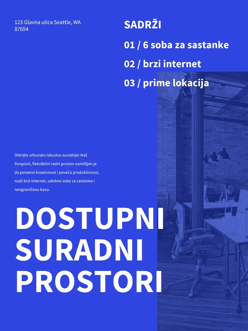 Jednostavan moderni poster za nekretnine blue simple,monochromatic,asymmetric