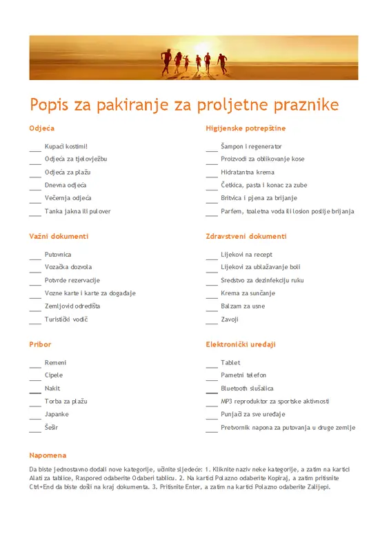 Popis stvari za pakiranje