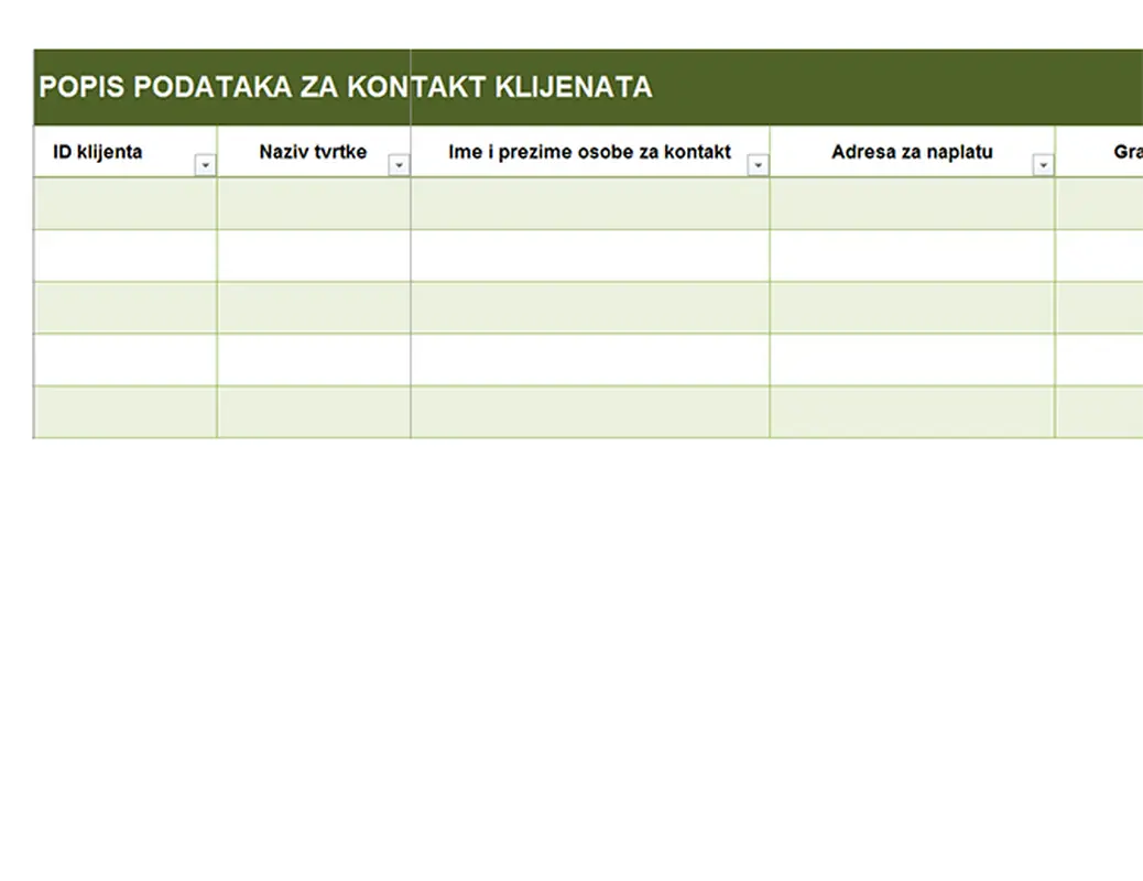 Osnovni popis podataka za kontakt klijenata modern simple