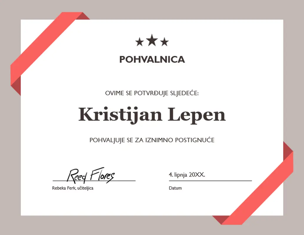 Pohvalnica modern simple