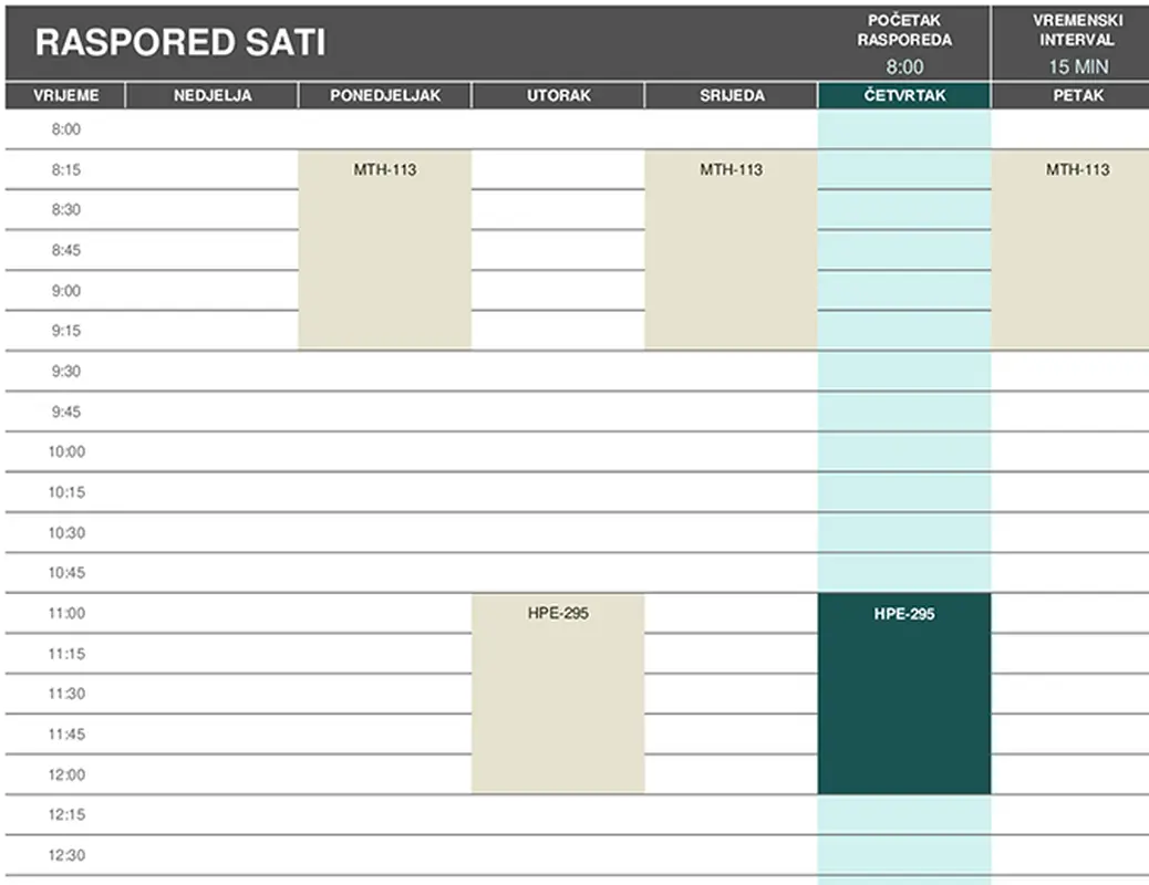 Raspored za studente modern-simple