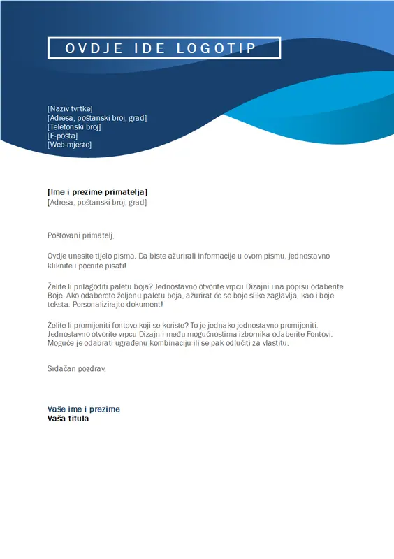 Zaglavlje pisma s „plavom krivuljom“ modern-simple