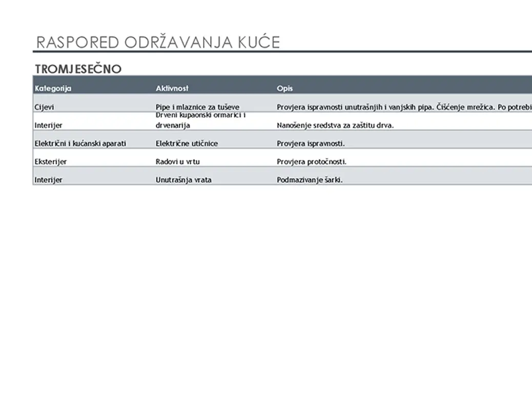 Raspored održavanja kuće i popis zadataka modern simple