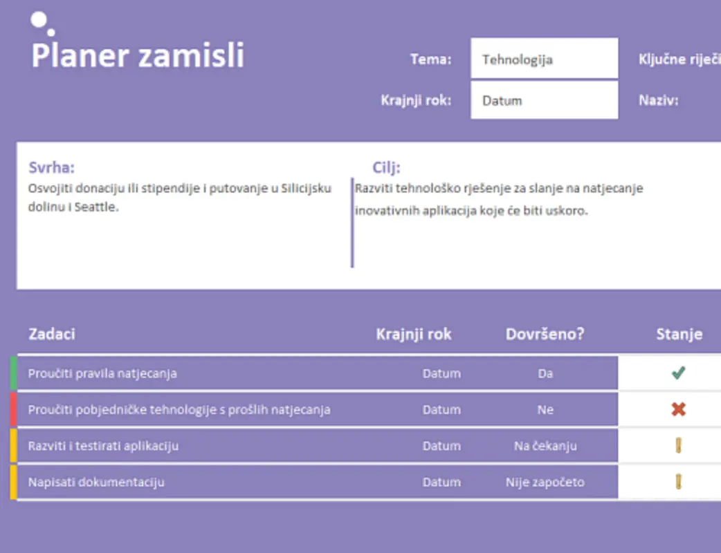 Planer ideja (zadaci) purple modern-simple