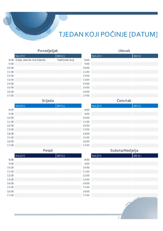 Kalendar dnevnih obveza s motivom plavih kugli blue modern-simple