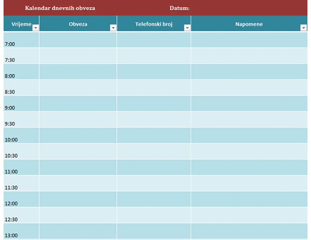 Kalendar dnevnih obveza