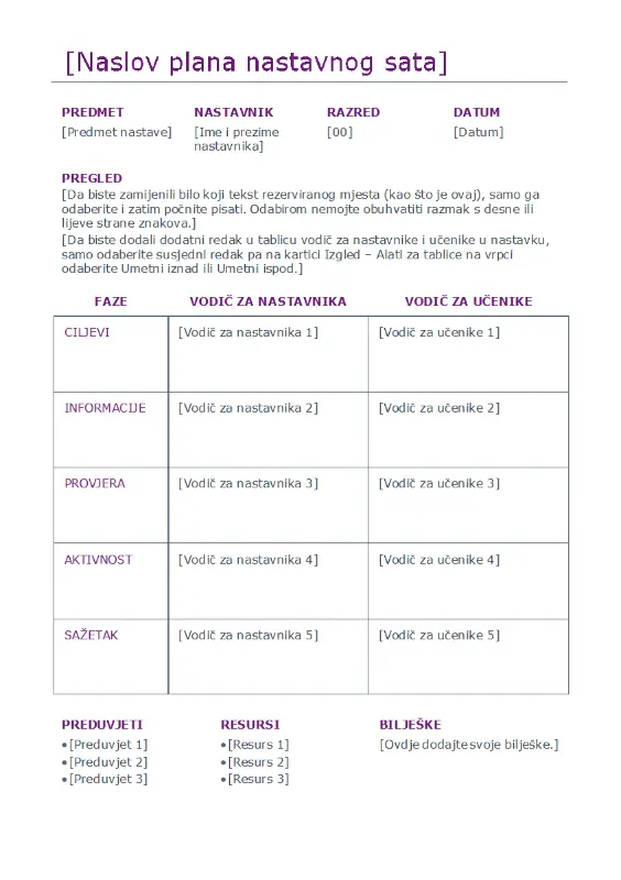 Svakodnevni plan nastavnog sata (u boji) purple modern simple