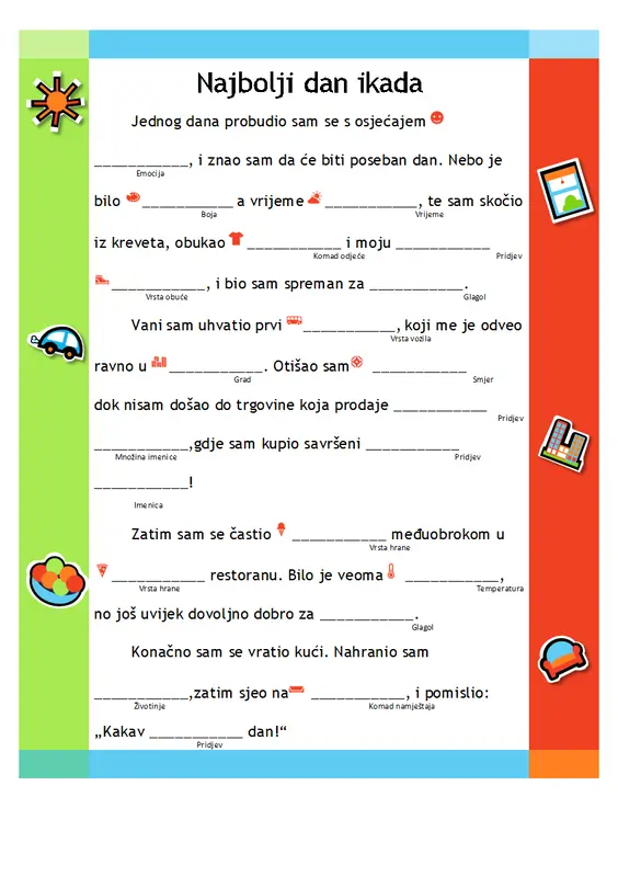 Smiješna priča za dopunjavanje modern simple