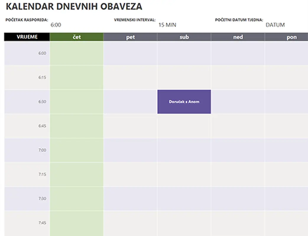 Kalendar dnevnih obveza