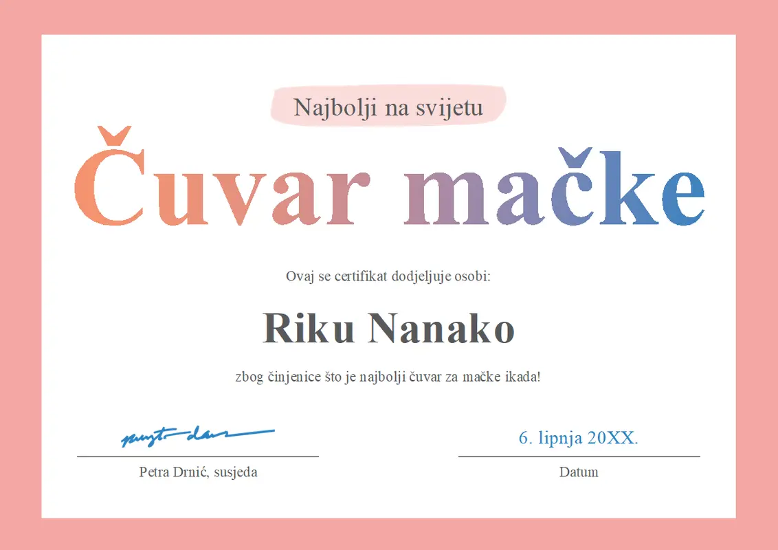 Certifikat svjetske klase modern-simple