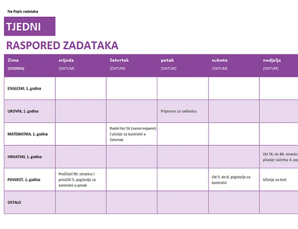 Tjedni popis zadataka