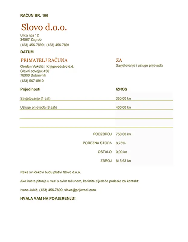 Faktura (radni list) modern simple