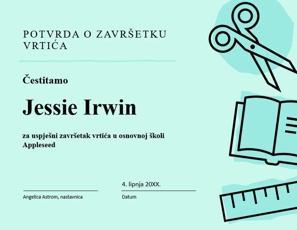 Potvrda o završetku vrtića modern bold