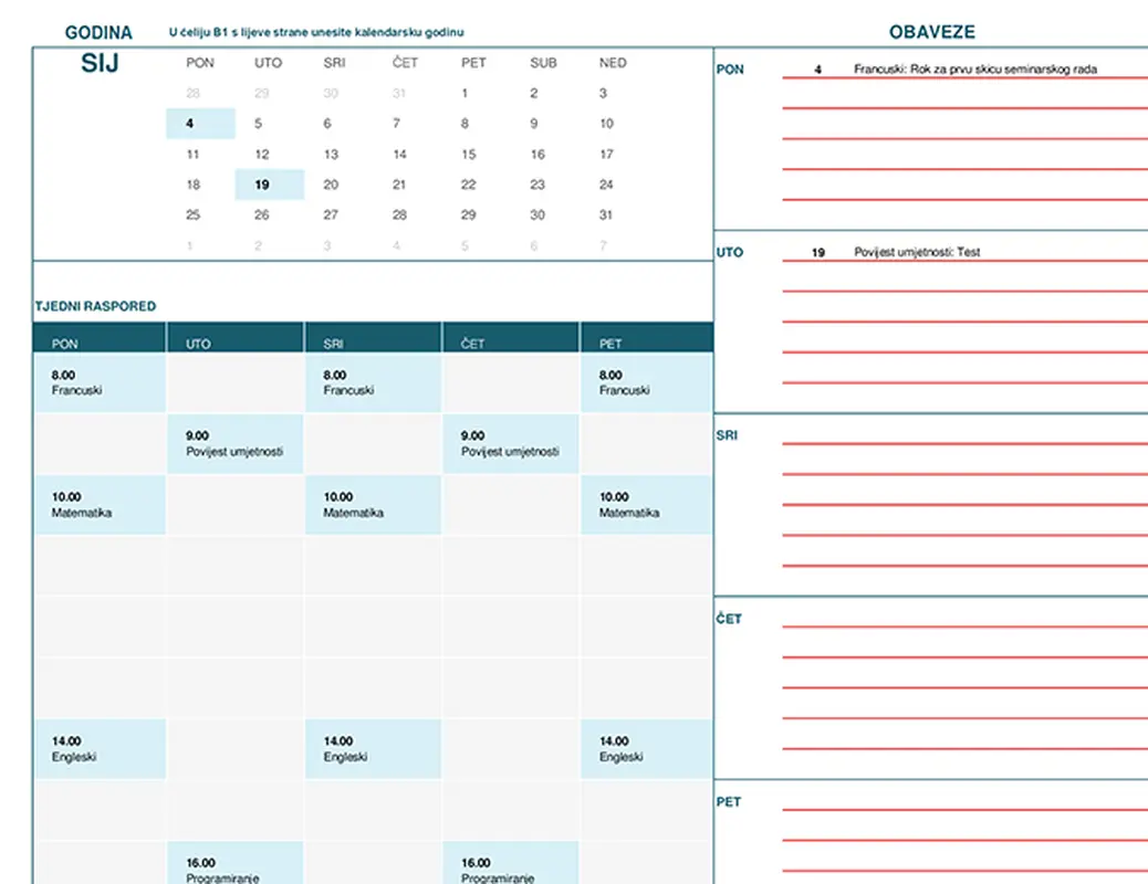 Kalendar za učenike i studente (pon.)
