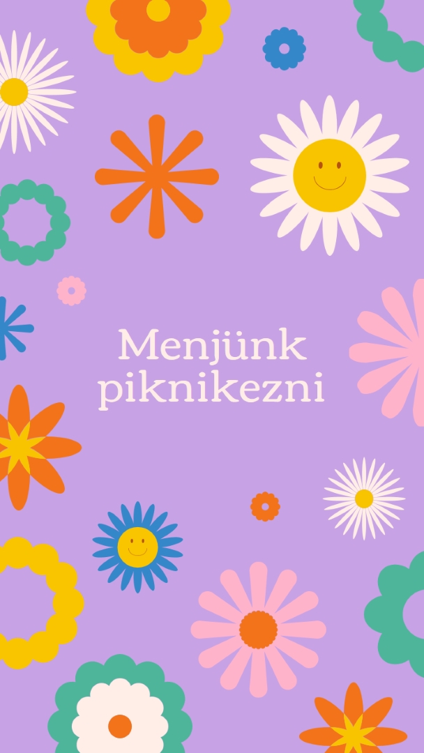 Menjünk piknikezni! purple retro,playful,graphic,floral,bright