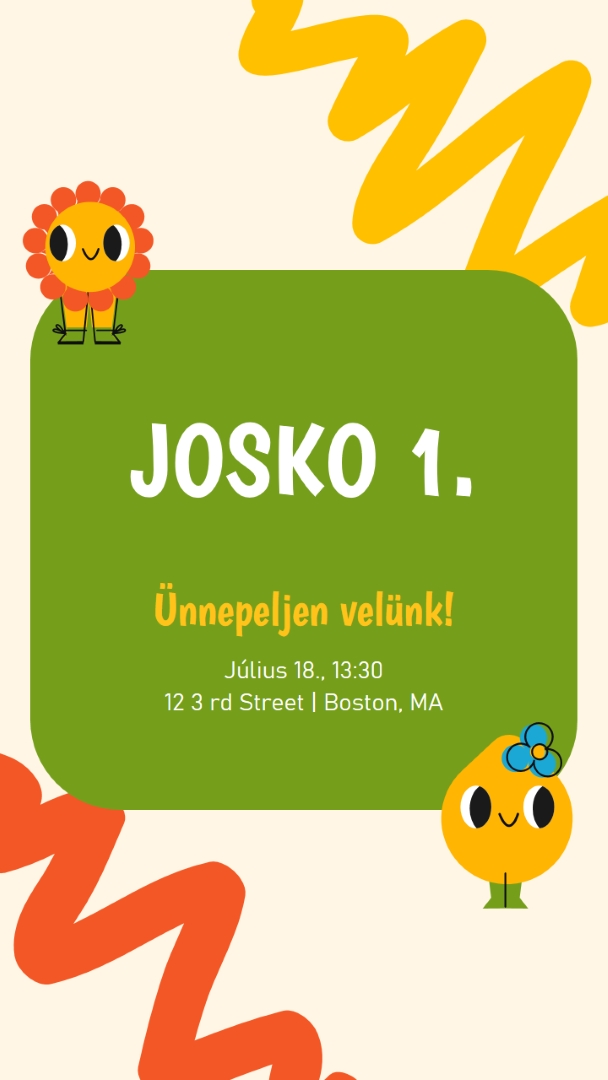 Első születésnapi meghívó green whimsical,bold,graphic,bright,emoji,motif,