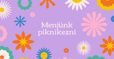 Menjünk piknikezni! purple retro,playful,graphic,floral,bright