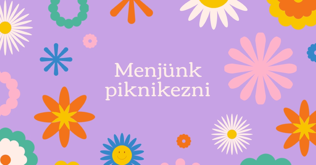 Menjünk piknikezni! purple retro,playful,graphic,floral,bright