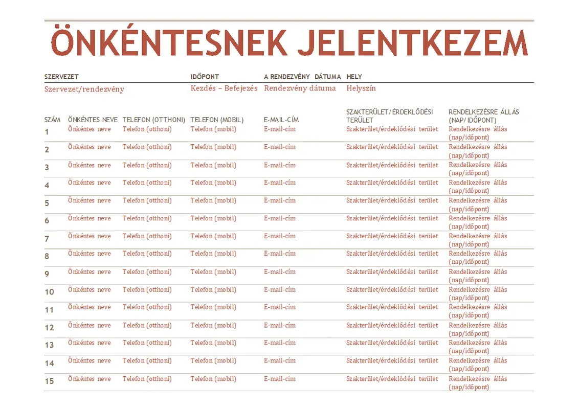 Jelentkezési lap önkéntesek toborzásához