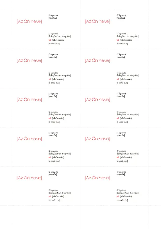 Névjegykártyák (Vörös arculat, 10 db/oldal) modern bold