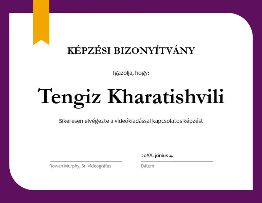 Képzési bizonyítvány purple modern-simple