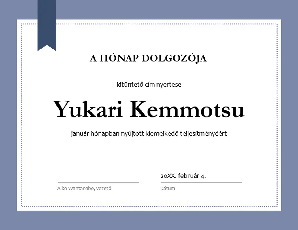 A hónap dolgozója oklevél modern-simple