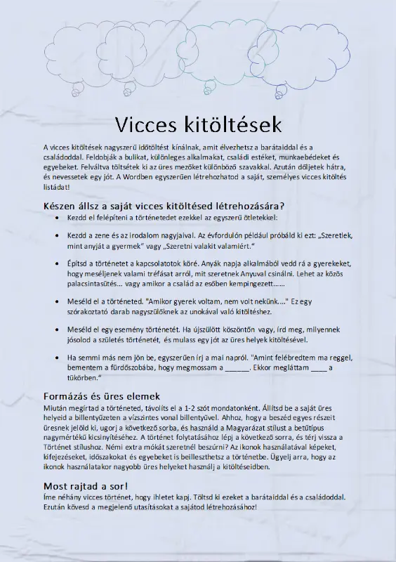 Vicces kitölthető történet modern simple