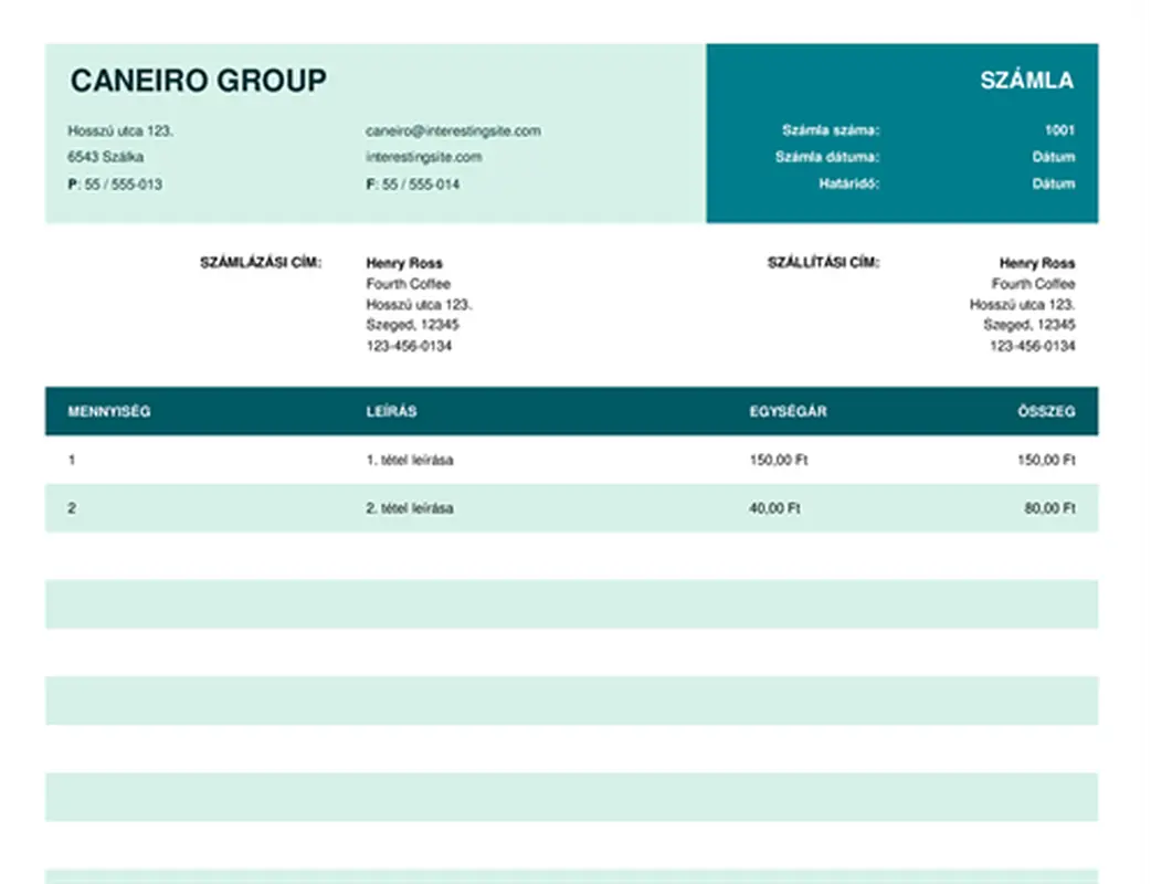 Egyszerű számla egységárral modern simple