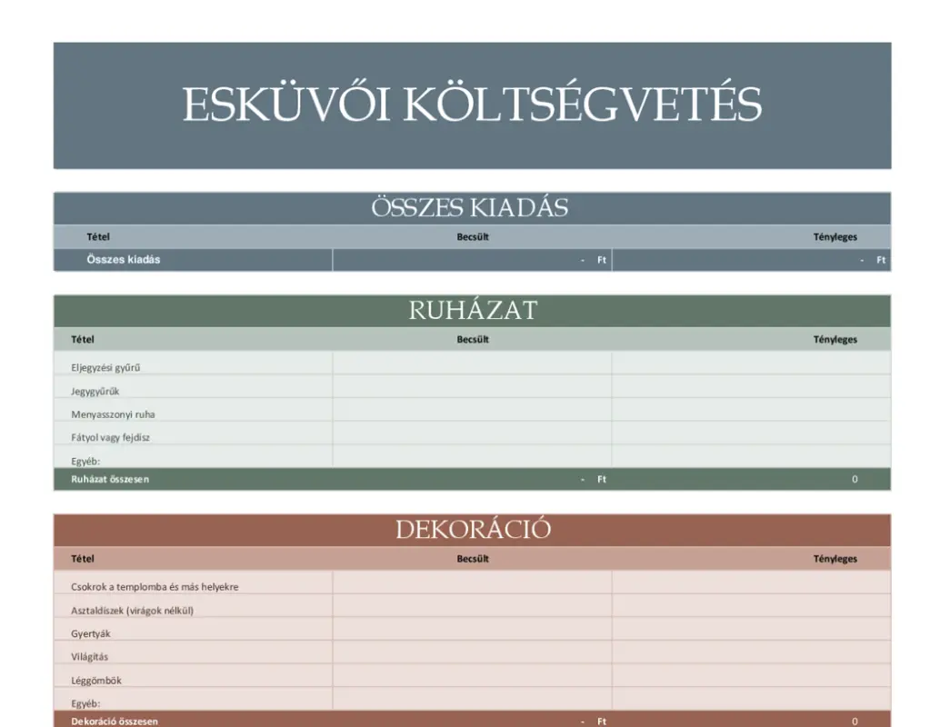 Esküvői költségvetés-tervező modern simple