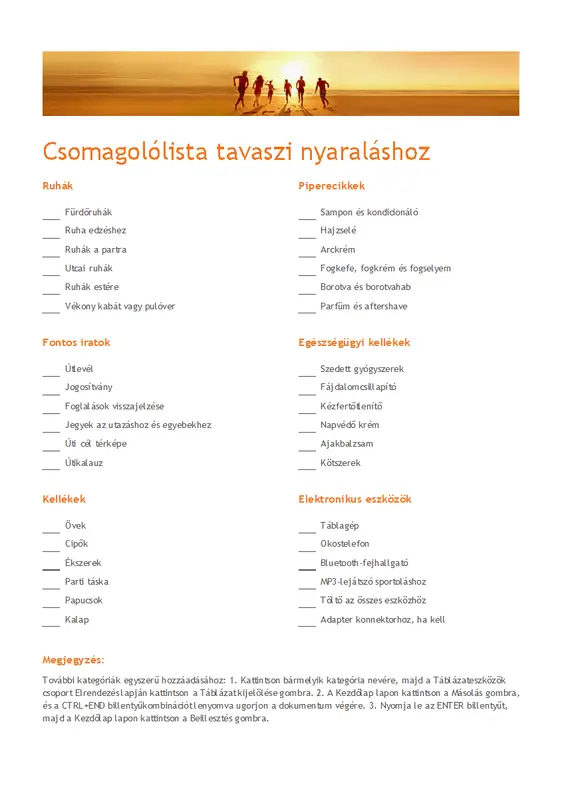 Nyaralás csomagolási listája