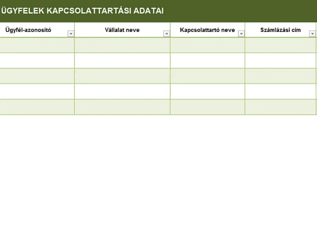 Ügyfelek alapvető kapcsolattartási adatai green modern simple