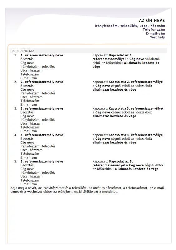 Referenciákat felsoroló lap belépő szintű önéletrajzhoz modern-simple