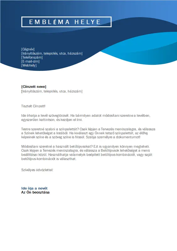 Kék hullámos levélpapírfejléc modern-simple