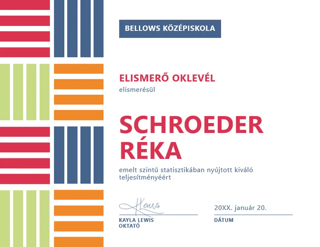 Színes blokk – Elismerő oklevél diákoknak modern-color-block